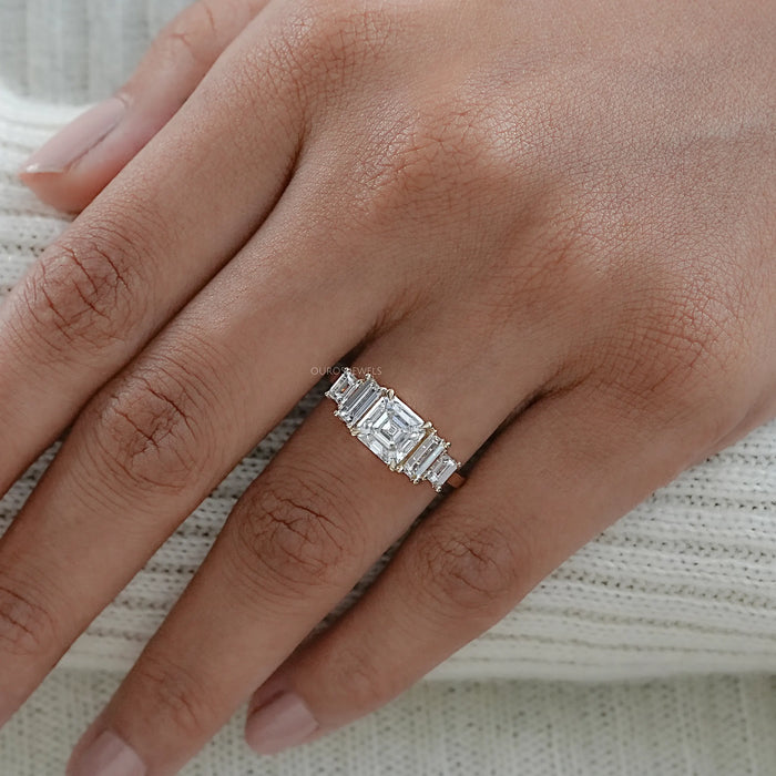 Asscher And Baguette Diamond Five Stone Engagement Ring