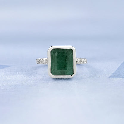 Asscher Cut Emerald Gemstone Bezel Set Ring Ring