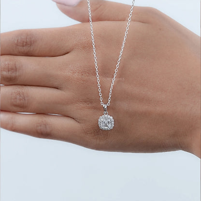 Asscher Lab Diamond Halo Pendant Necklaces