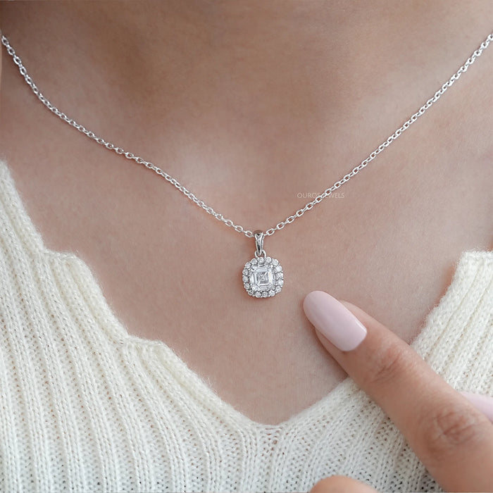 Asscher Lab Diamond Halo Pendant
