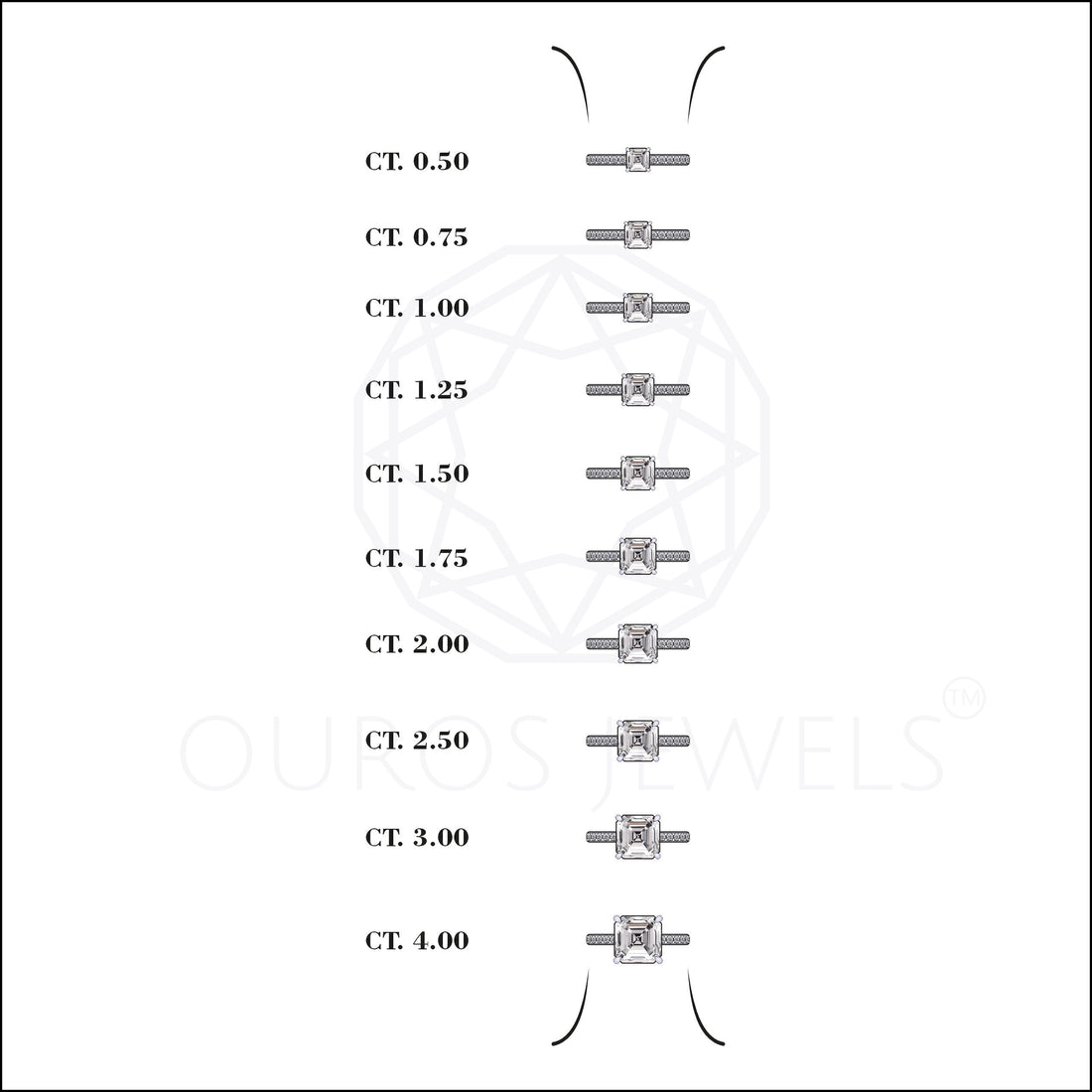 Asscher Cut Solitaire Accent Diamond Engagement Ring