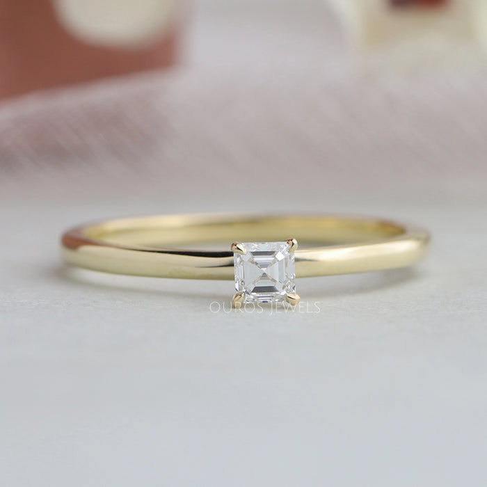 top view of asscher cut lab diamond solitaire promise ring