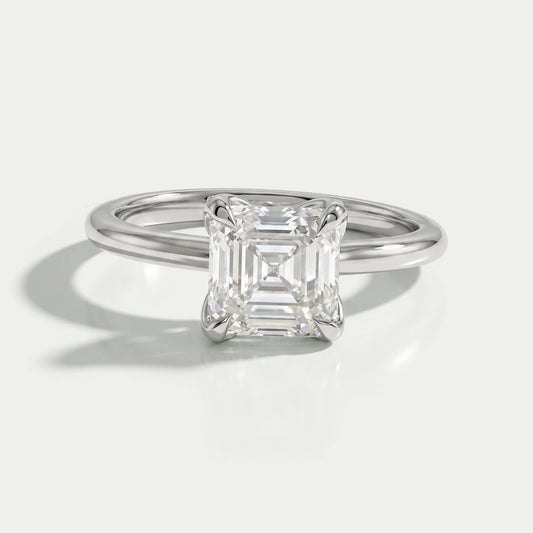 Asscher Cut Tulip Set Hidden Halo Ring Ring