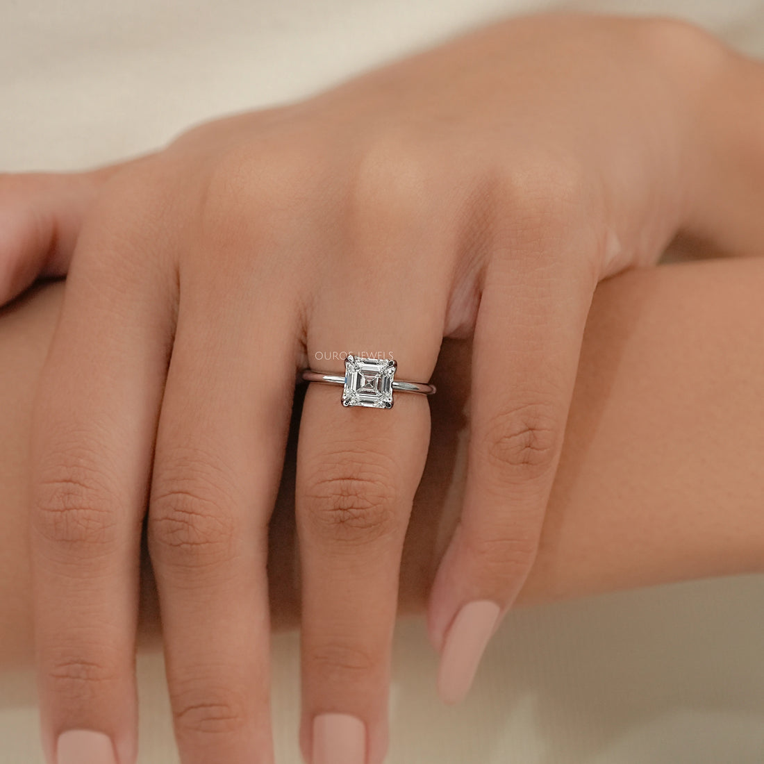 Asscher Cut Tulip Set Hidden Halo Ring Ring