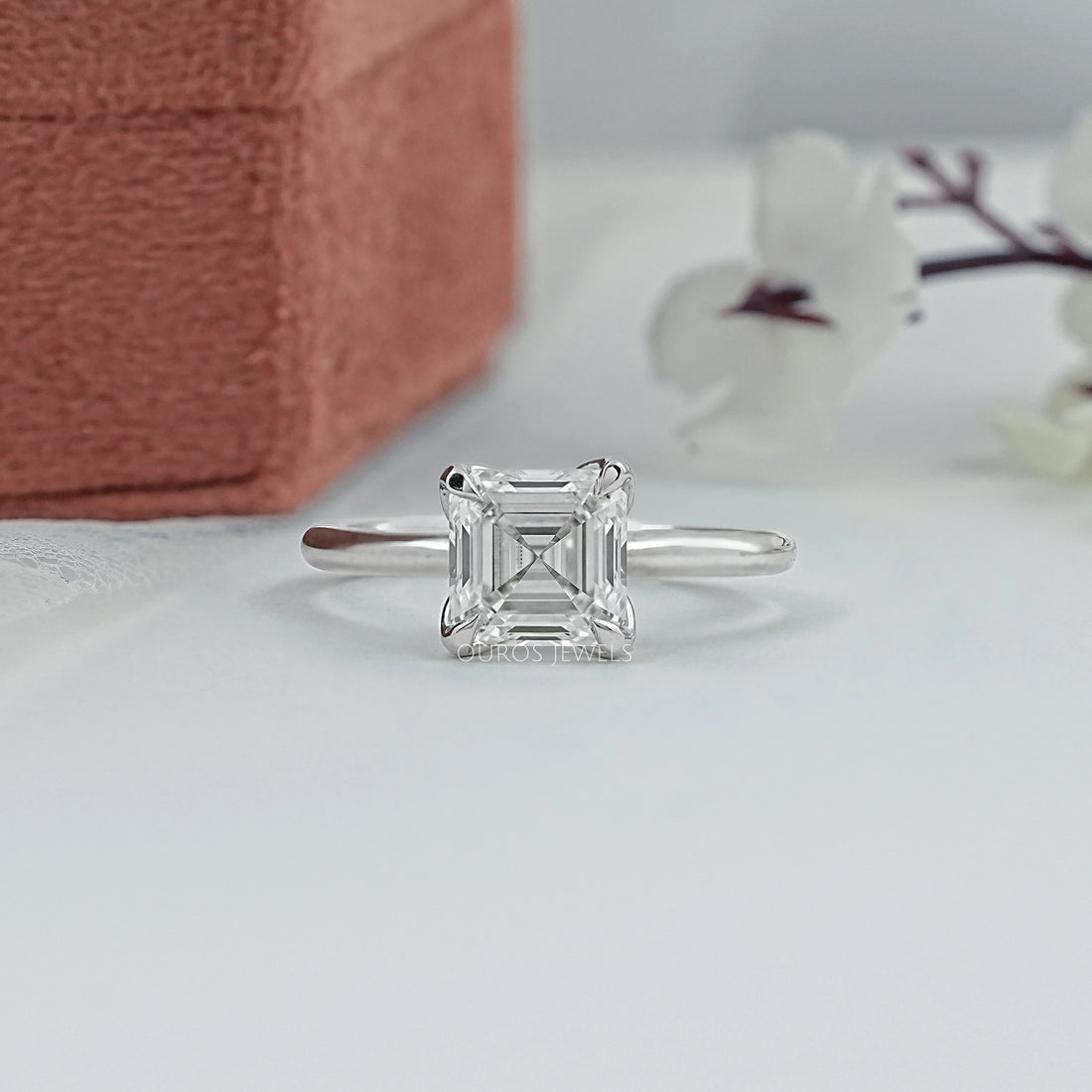 Asscher Cut Tulip Set Hidden Halo Ring Ring