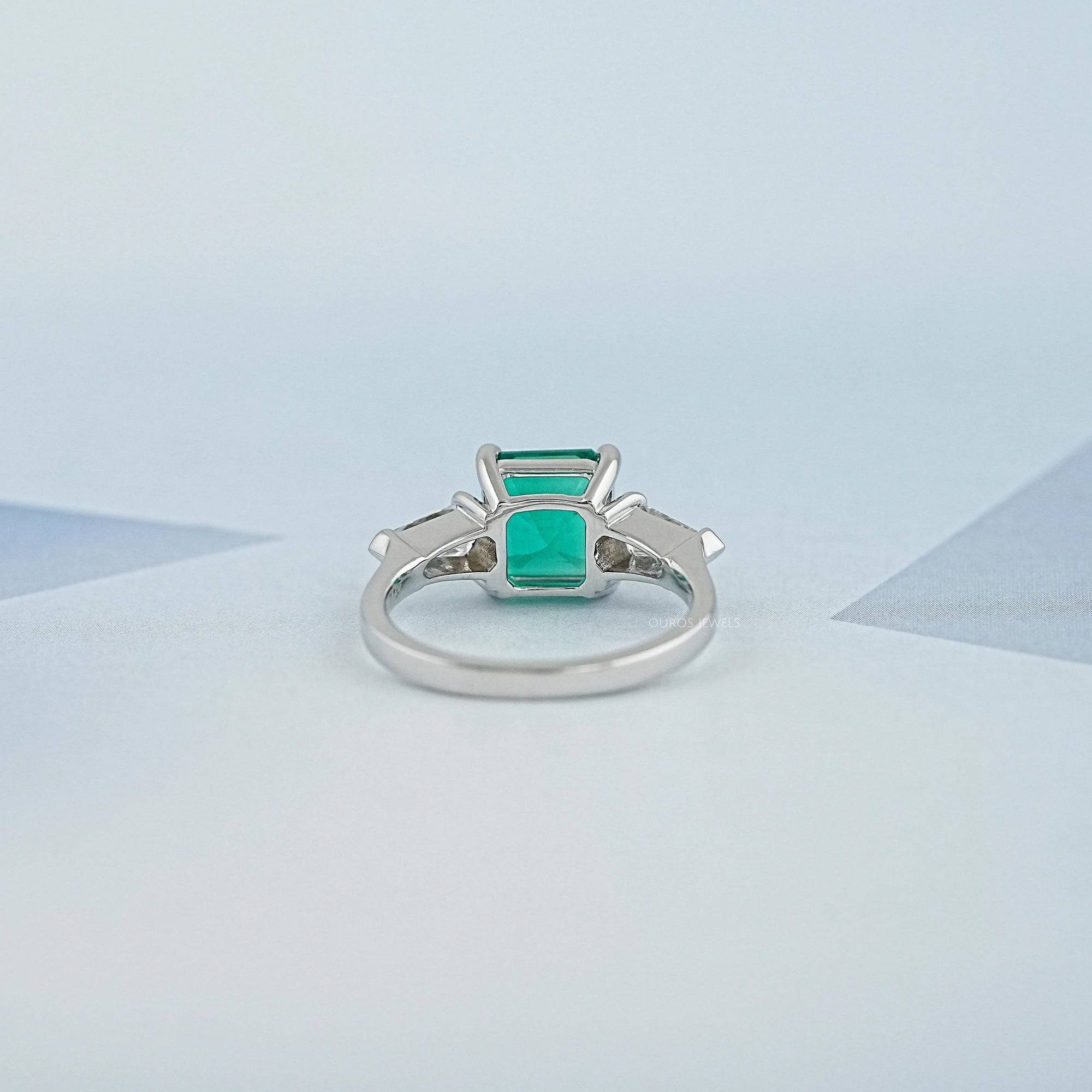 Asscher Cut Green Gemstone Three Stone Engagement Ring Ring