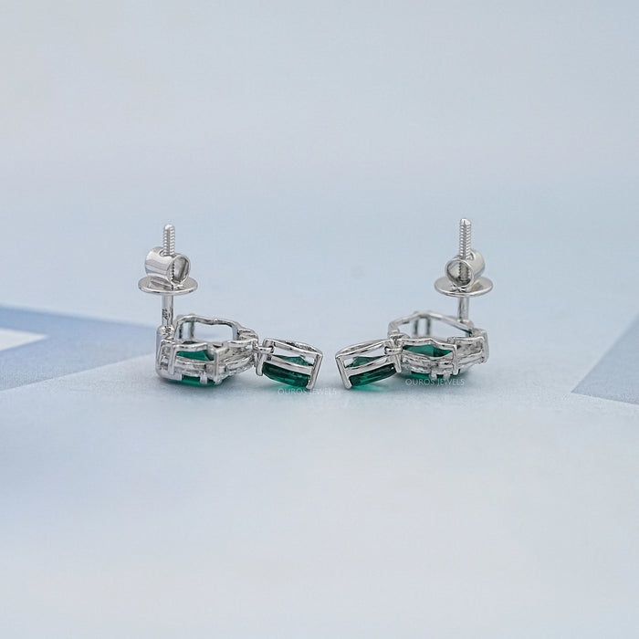 Green Asscher Gemstone And Marquise Diamond Drop Earrings