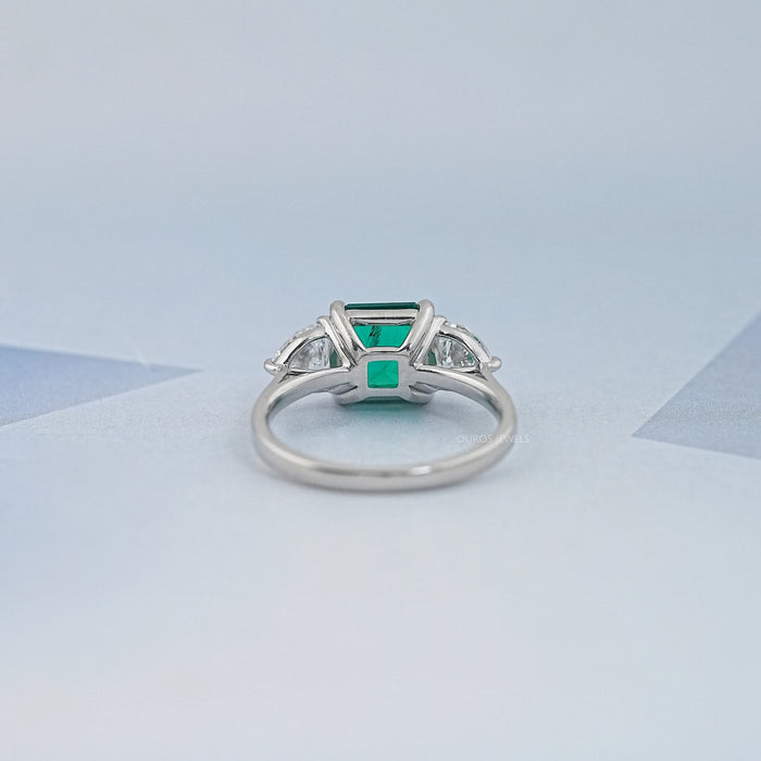 Green Asscher Gemstone Three Stone Engagement Ring
