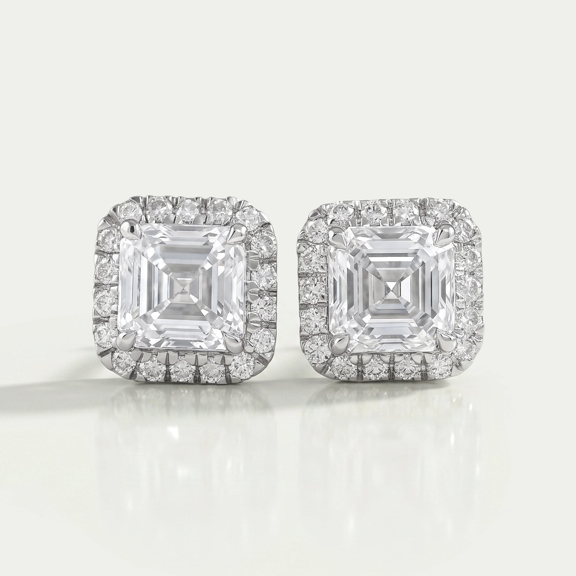 Asscher Lab Diamond Halo Stud Earrings Earring