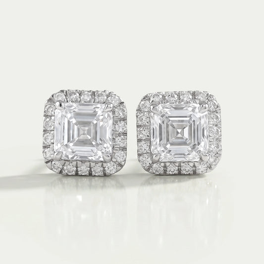 Asscher Lab Diamond Halo Stud Earrings Earring
