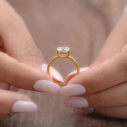 Asscher Lab Diamond Bezel Set Solitaire Ring Rings