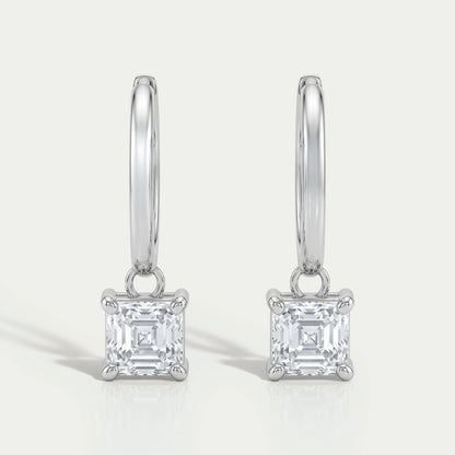 Asscher Lab Diamond Dangle Hoop Earrings