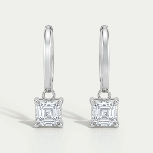 Asscher Lab Diamond Dangle Hoop Earrings