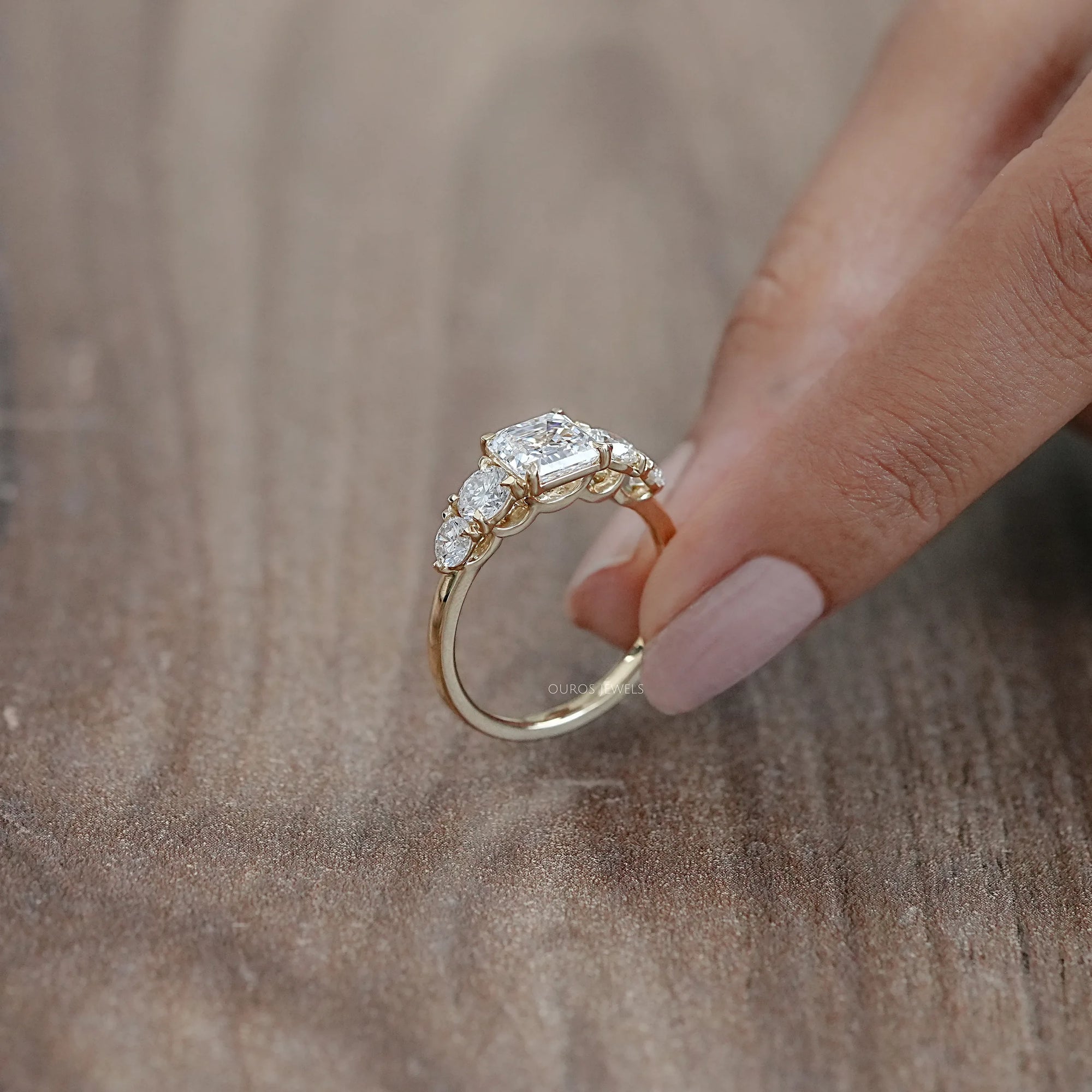 Five Stone Asscher Lab Grown Diamond Engagement Ring Rings