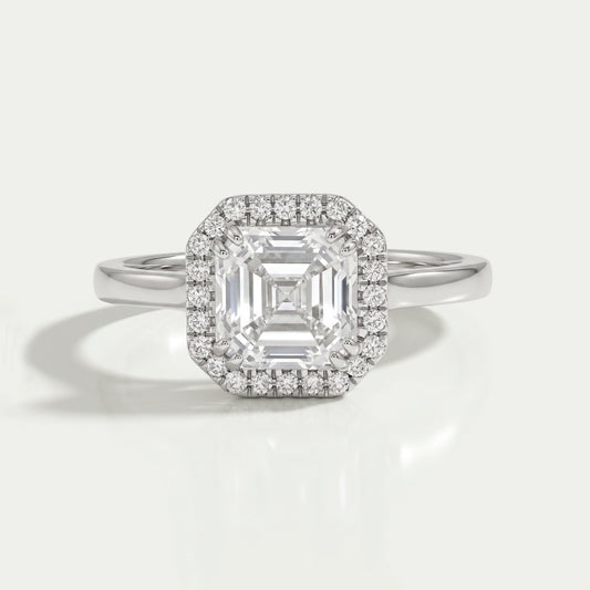Asscher Cut Lab Diamond Halo Solitaire Engagement Ring Rings