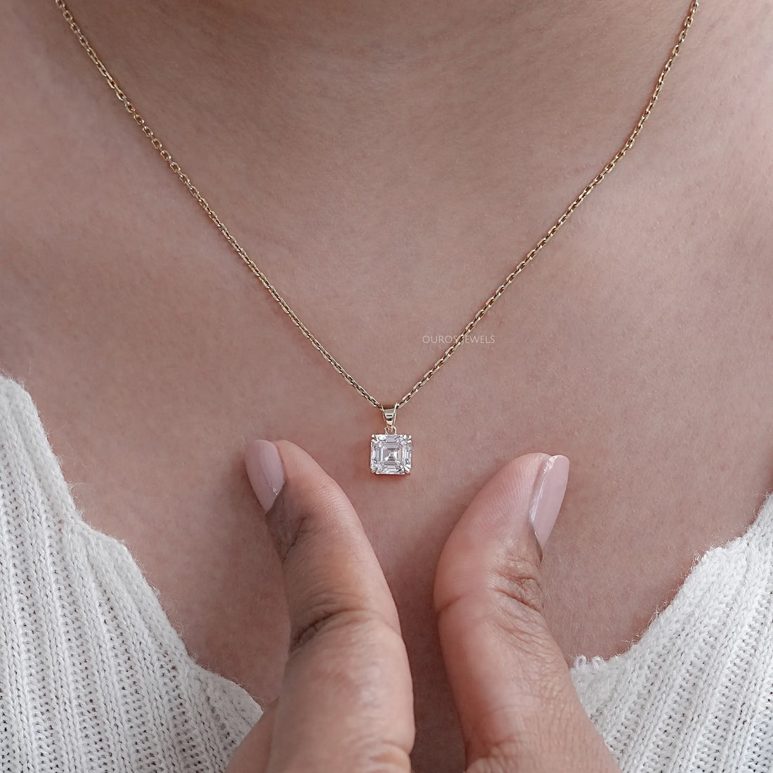 Asscher Lab Diamond Solitaire Pendant Necklaces