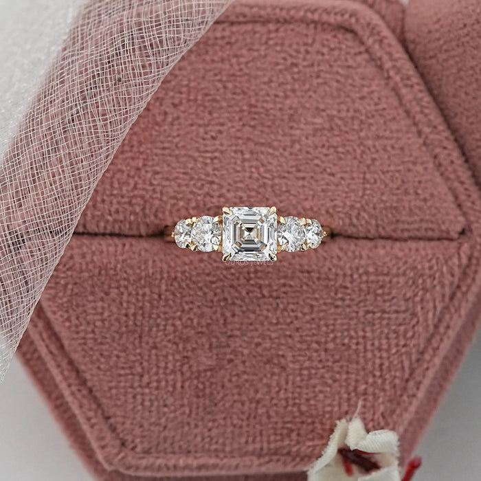 Five Stone Asscher Lab Grown Diamond Engagement Ring