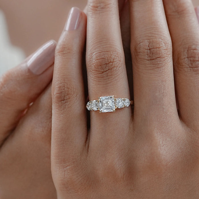 Five Stone Asscher Lab Grown Diamond Engagement Ring