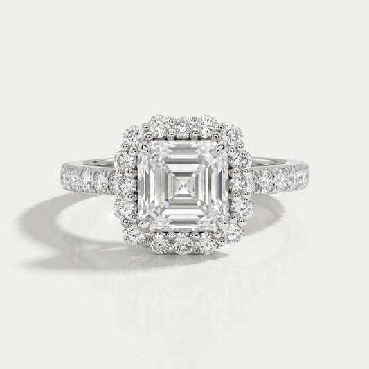 Asscher Cut Lab Diamond Halo Engagement Ring Rings