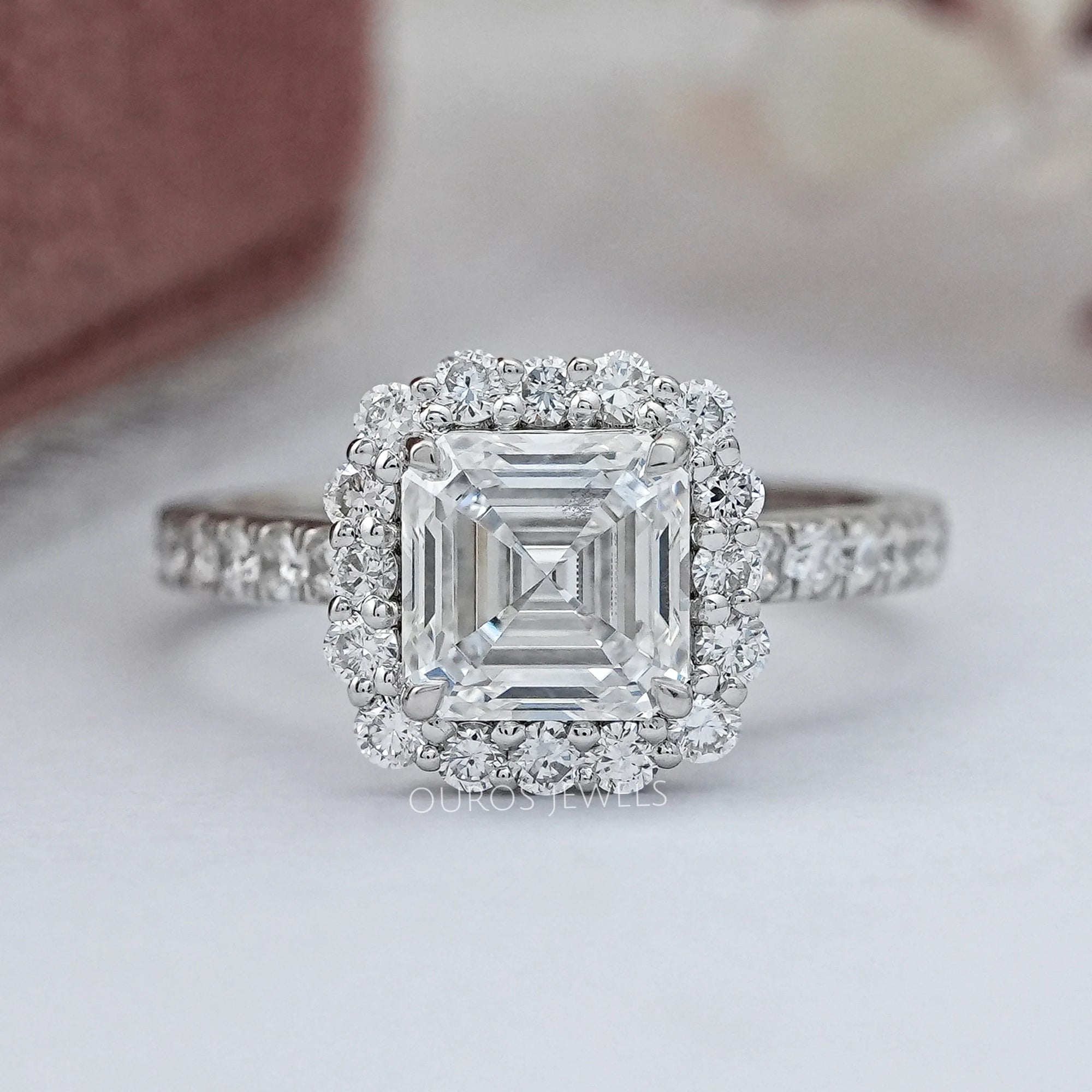 Asscher Cut Lab Diamond Halo Engagement Ring Rings
