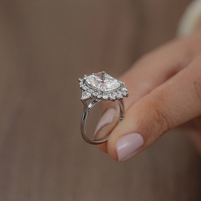Elongated Cushion Lab Diamond Halo Engagement Ring