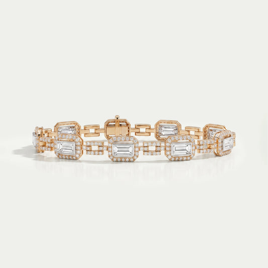 Baguette Cut Lab Grown Diamond Halo Tennis Bracelet Bracelet
