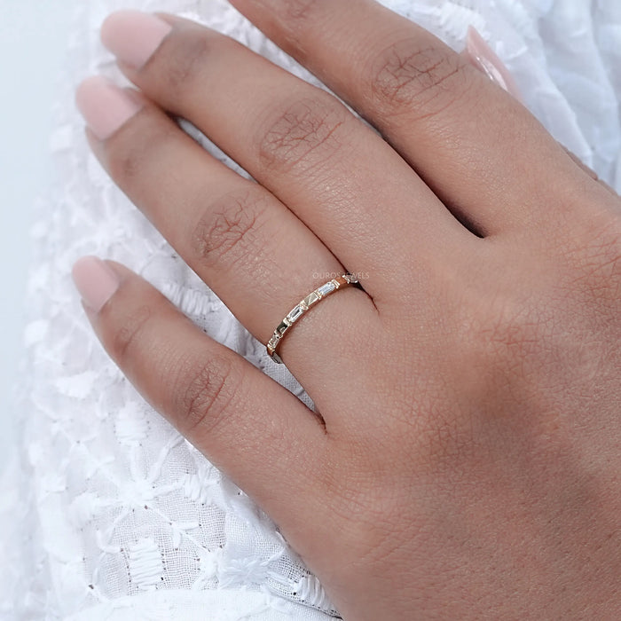 Baguette Lab Diamond Bezel Set Wedding Band