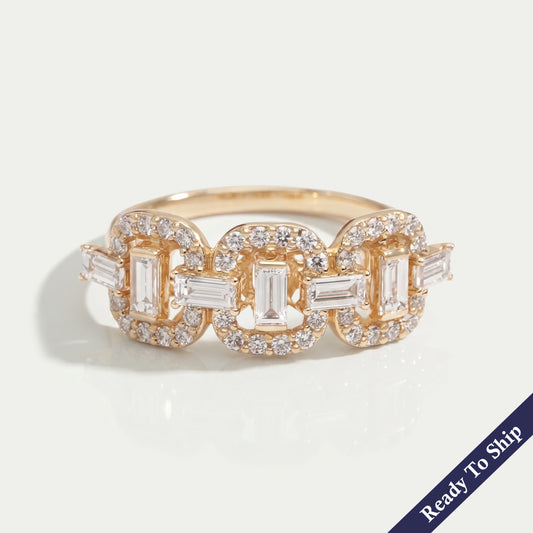 Baguette And Round Cut Lab Diamond Circle Chain Link Ring