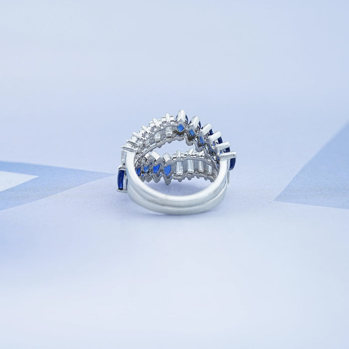 Blue Sapphire Marquise And Emerald Cut Diamond Ring Enhancer