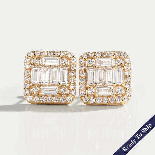 Baguette And Round Cut Lab Diamond Halo Stud Earrings Earrings