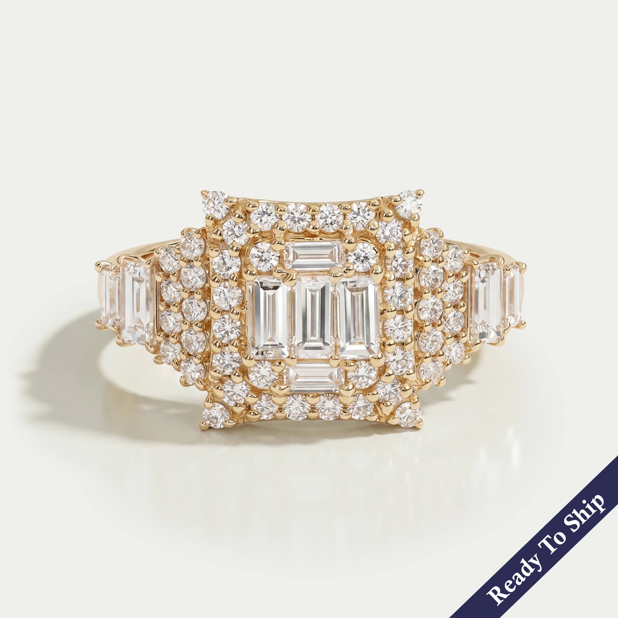 Princess Shape Baguette And Round Cut Engagement Ring