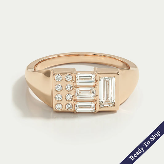 Baguette And Round Cut Lab Grown Diamond Wedding Ring