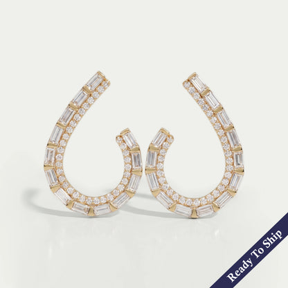 Baguette And Round Cut Screw Back Earrings