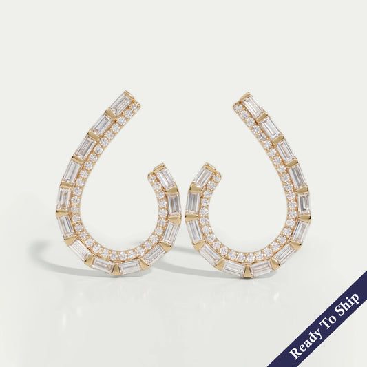 Baguette And Round Cut Screw Back Earrings