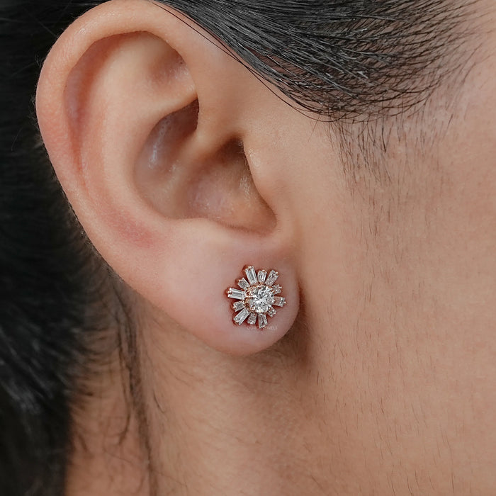 Round And Tapered Baguette Diamond Earrings