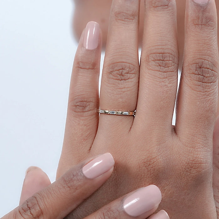Baguette Lab Diamond Bezel Set Wedding Band