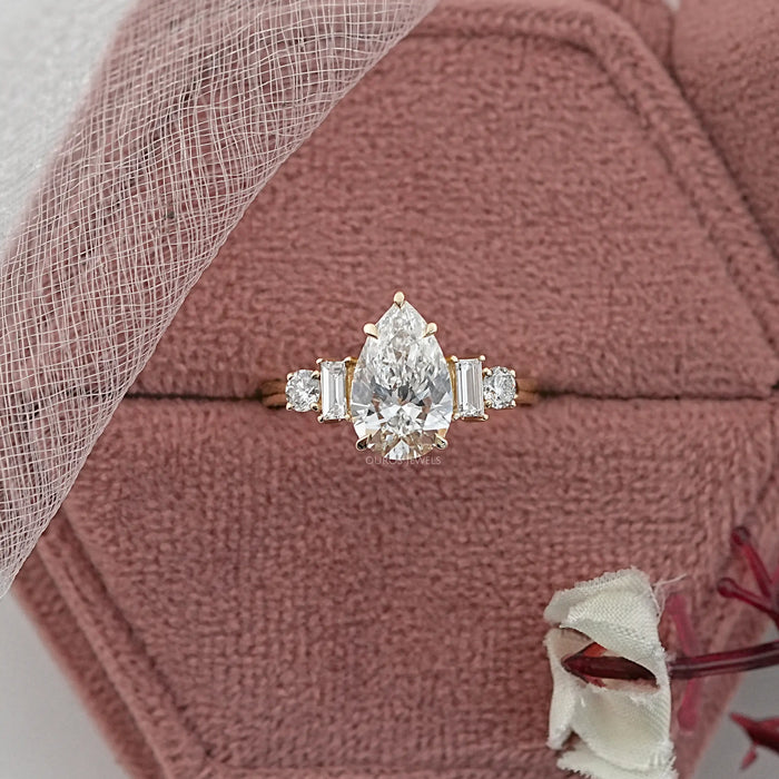 Pear And Baguette Diamond Five Stone Engagement Ring