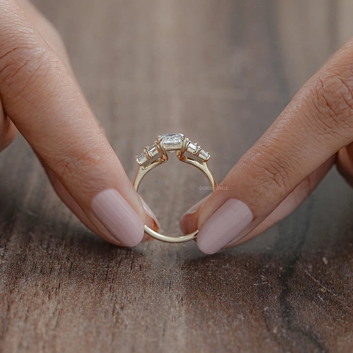 Five Stone Emerald And Baguette Diamond Engagement Ring