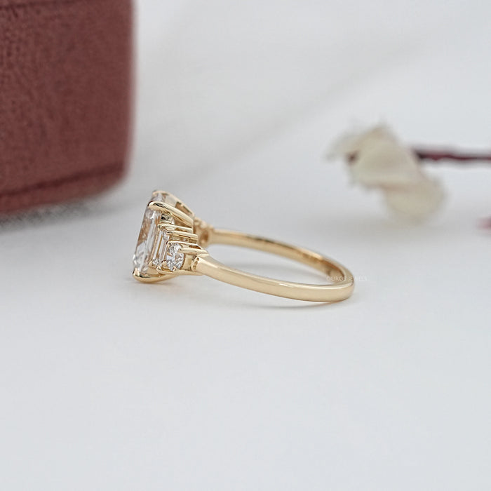 Elongated Cushion And Baguette Diamond Five Stone Engagement Ring