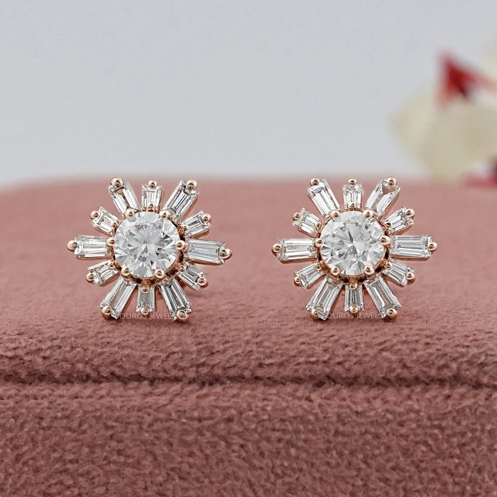 Round And Tapered Baguette Diamond Earrings