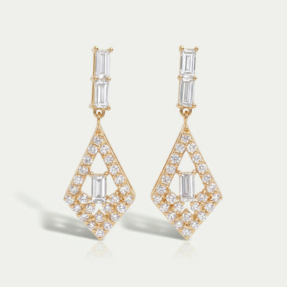 Baguette Cut & Round Halo Lab Grown Diamond Drop Earrings