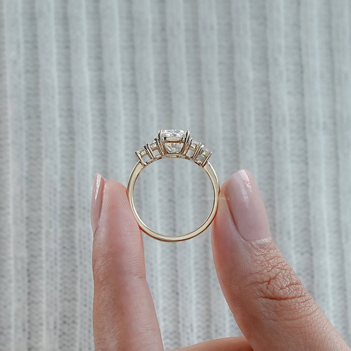 Elongated Cushion And Baguette Diamond Five Stone Engagement Ring