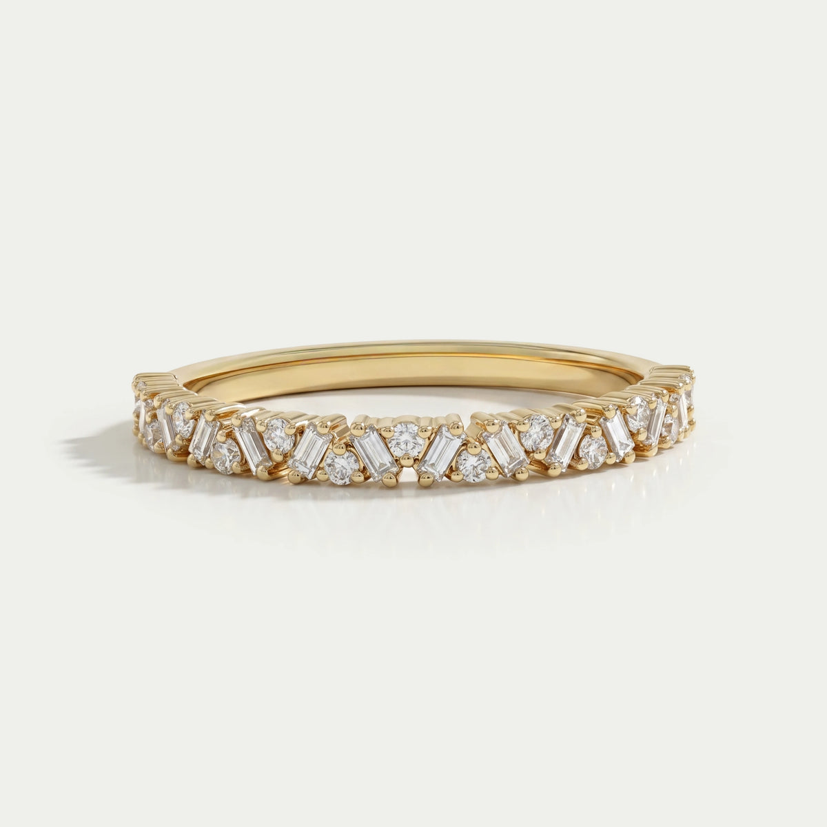 Baguette And Round Diamond Wedding Band Rings