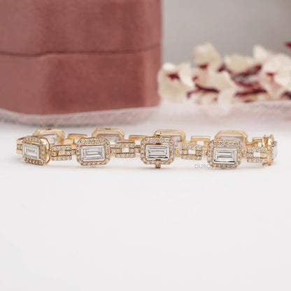 Baguette Cut Lab Grown Diamond Halo Tennis Bracelet Bracelet