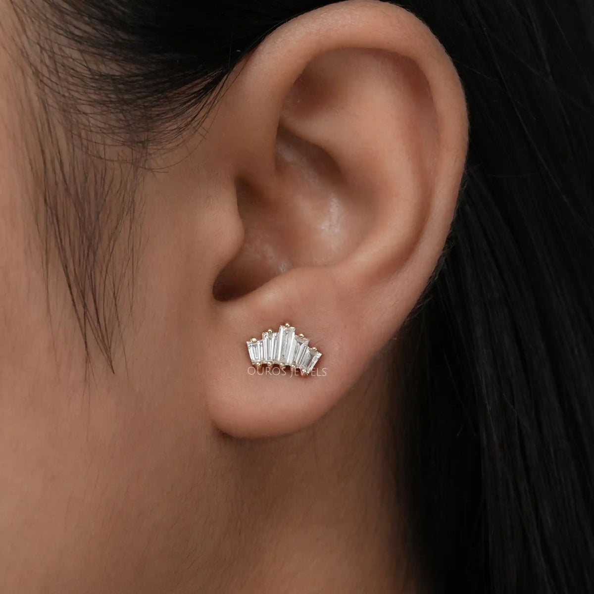 Tapered Baguette And Round Cut Lab Diamond Stud Earrings Earring