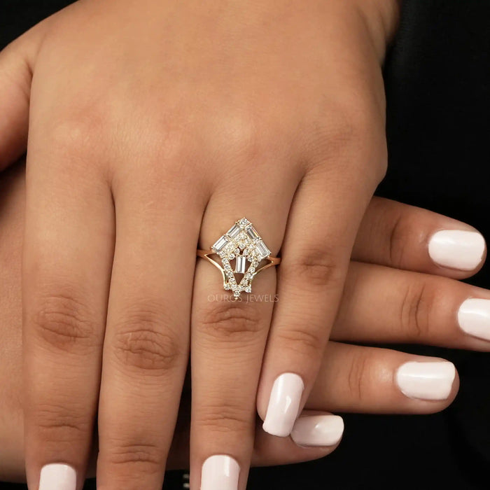 [Baguette Diamond Chevron Ring]-[Ouros Jewels]
