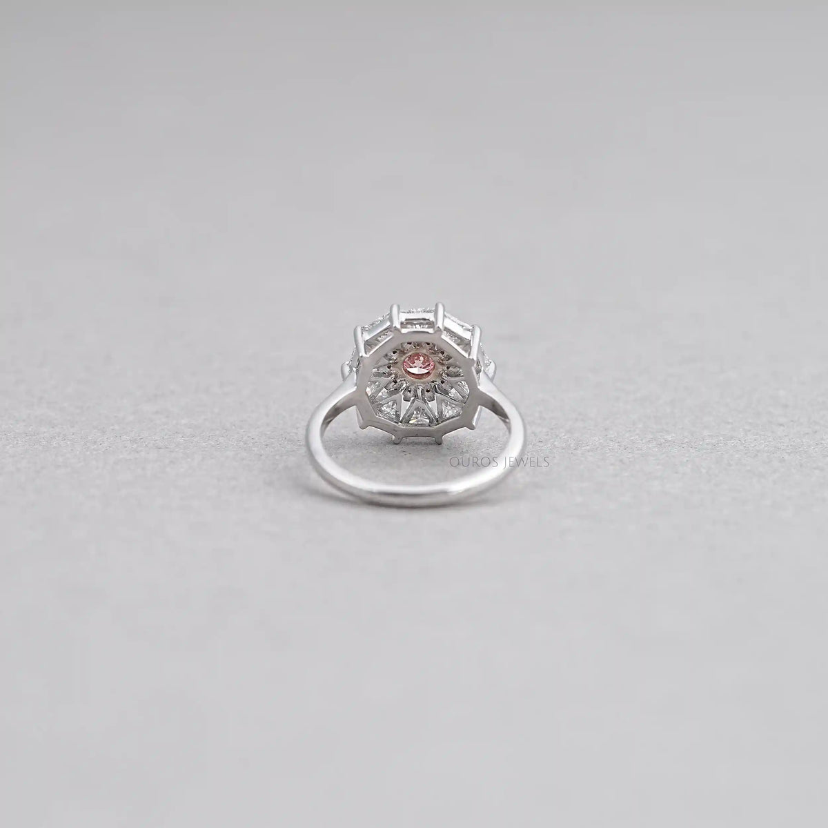 Pink Round Cut Halo Triangle Engagement Ring Rings