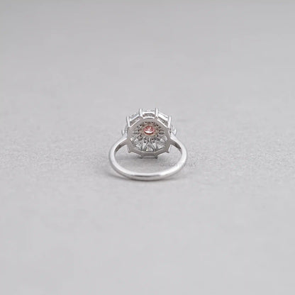 Pink Round Cut Halo Triangle Engagement Ring Rings