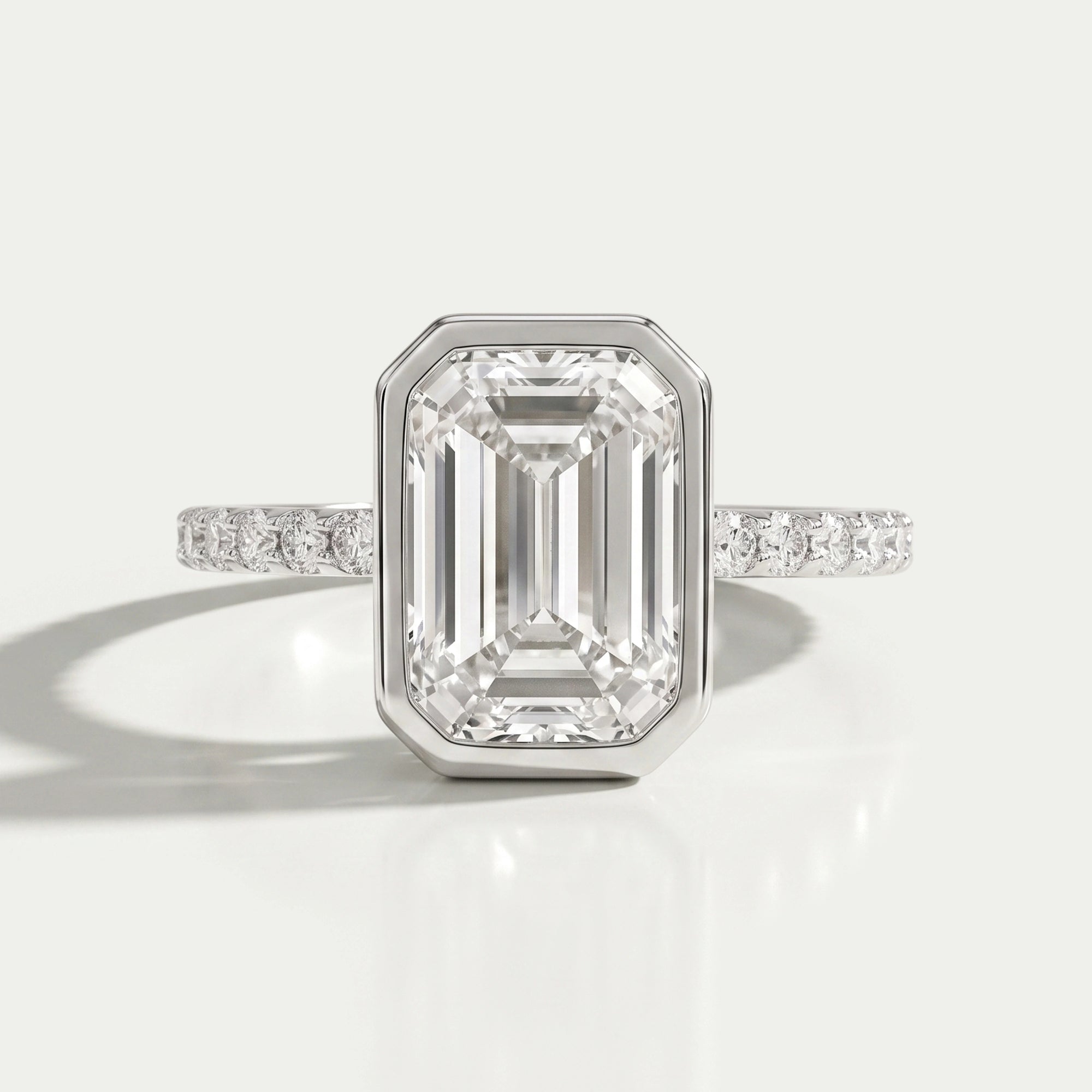 Bezel Set Emerald Lab Diamond Solitaire Accent Ring