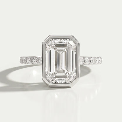 Bezel Set Emerald Lab Diamond Solitaire Accent Ring
